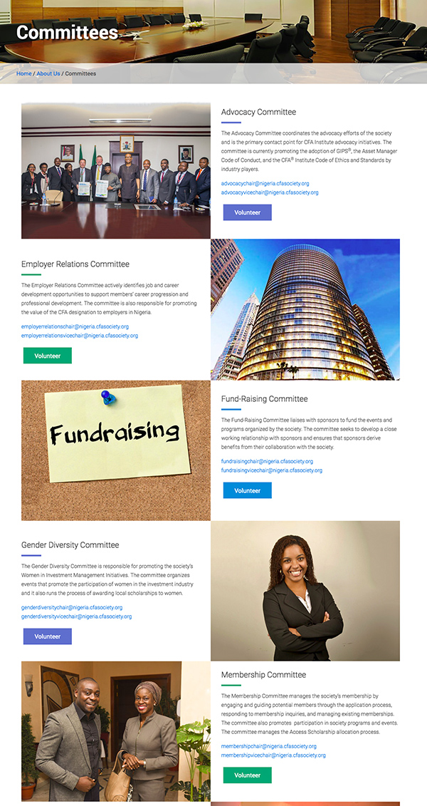 Website Design for CFA Society Nigeria – Information Page