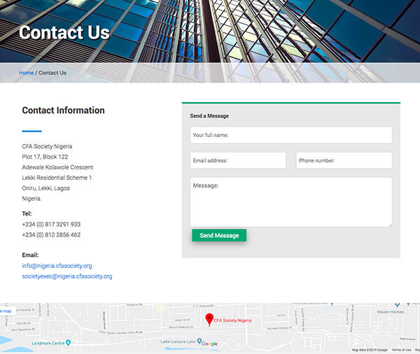 Website Design for CFA Society Nigeria – Contact Us