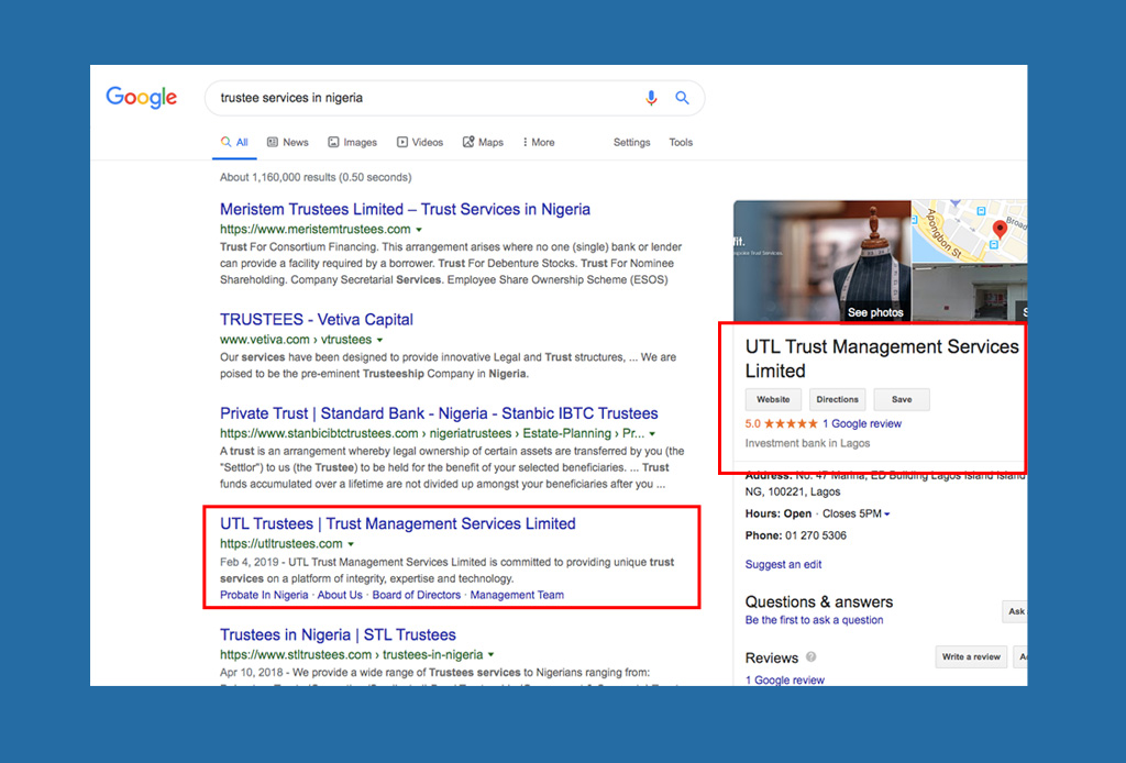 SEO for UTL Trustees Nigeria