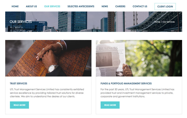 Website Design for UTL Trustees – Inner Page